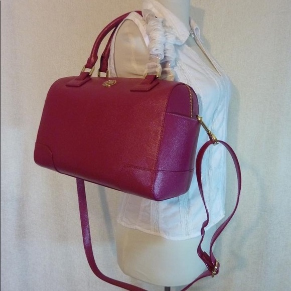 NEW Tory Burch Robinson Middy Raspberry Pink Saffiano Leather Satchel Bag - Picture 9 of 9